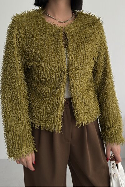 ALFUDO Moda Collection Collarless Imported Tasseled Mustard Color Fur Coat