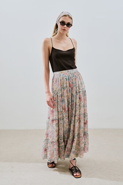 Manuka Long Tie Chiffon Skirt Pastel Floral