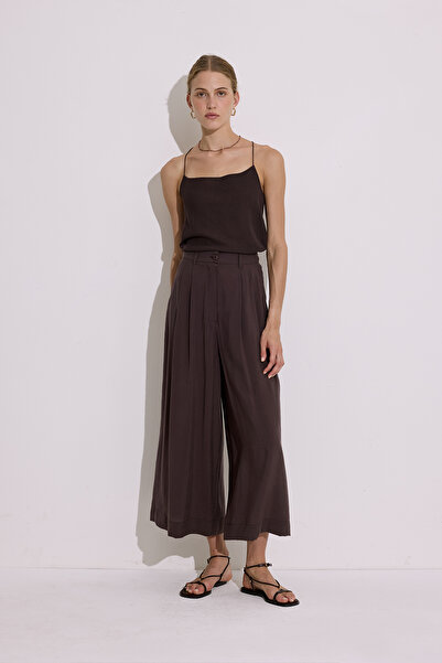 Manuka MODAL PİLELİ GENİŞ PANTOLON ACI KAHVE