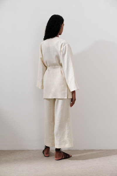 Manuka Linen Double Breasted Closure Kimono Vanilla