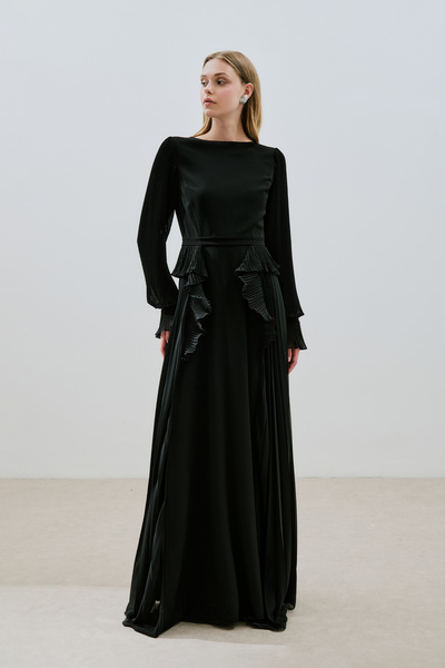 Manuka KATLI PİLİSELİ ELBİSE SİYAH