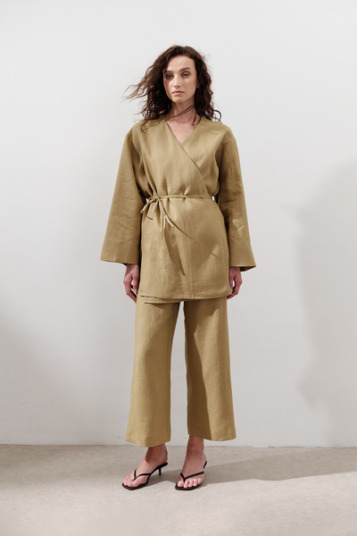 Manuka Linen Double Breasted Closure Kimono Coat