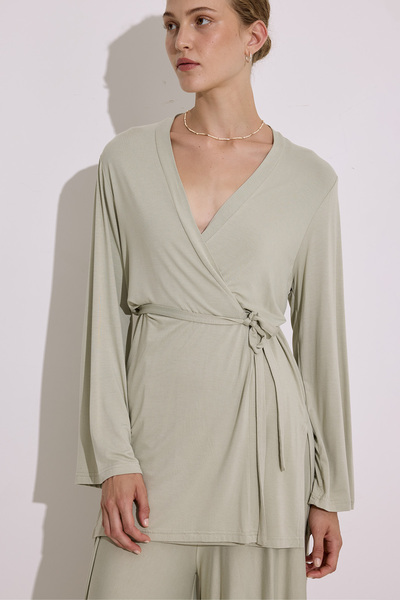 Manuka Tie-Up Dressing Kimono Pastel Green
