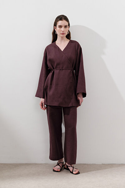 Manuka Linen Double Breasted Closure Kimono Plum