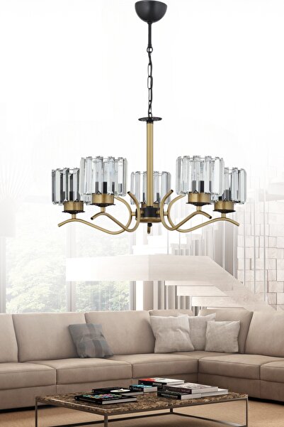 ESSLİGHT Ayla 5 Li Sarkıt Avize KRİSTAL TAŞLI Salon Yatak Odası Mutfak