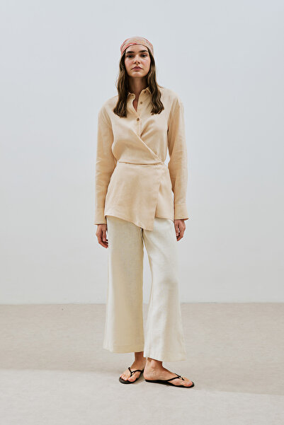 Manuka LEINEN-HEMD MIT KLEIDUNGSMASCHINEN-DETAILS, GELB