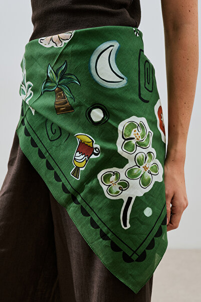 Manuka DESENLİ PAMUKLU ŞAL LIBERTY YEŞİL