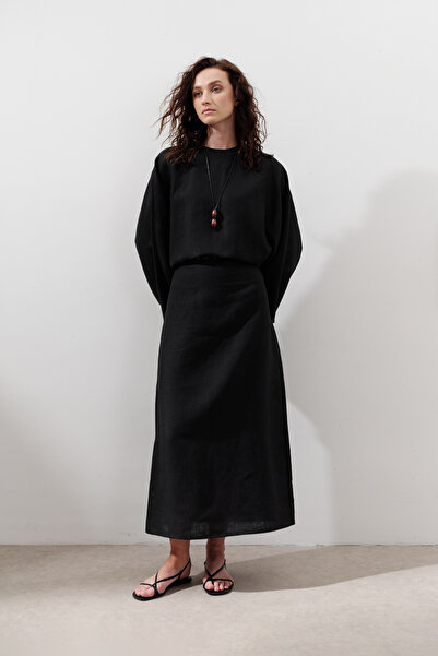 Manuka Linen Wide Tie Dress Black