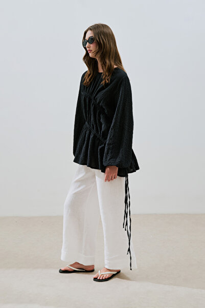 Manuka Textured Tunic with Tie-Up Detail Black