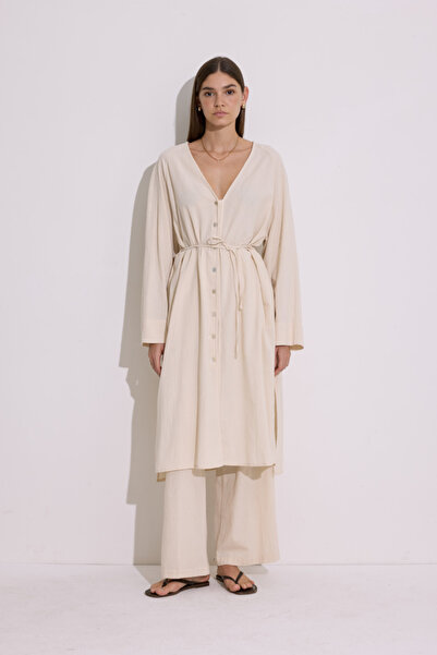 Manuka Textured Buttoned Long Tunic Natural