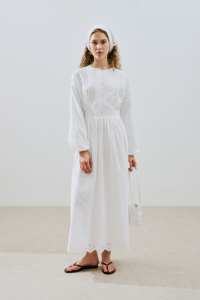 Manuka Brode Buttoned Dress Ecru