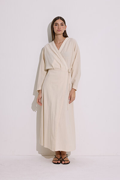 Manuka DOKULU KRUVAZE KAPAMALI ELBİSE NATURAL