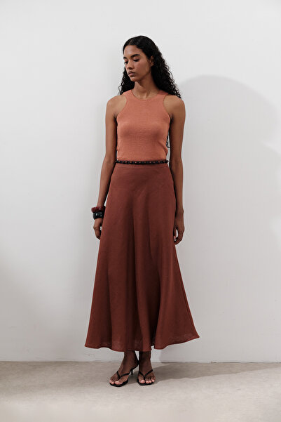 Manuka KETEN DİKİŞ DETAYLI ETEK BAKIR