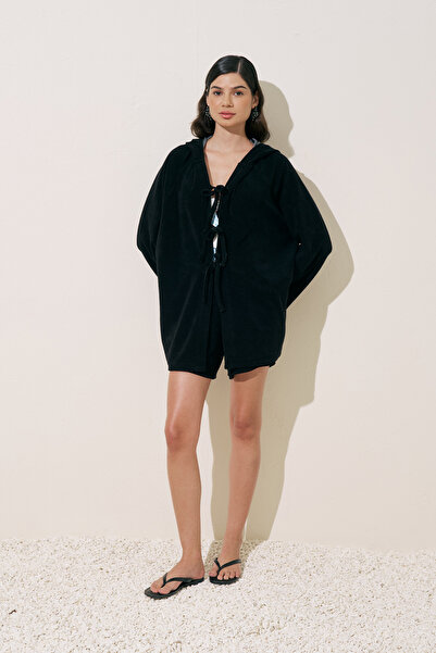 Manuka HANDTUCH STOFF KIMONO SCHWARZ