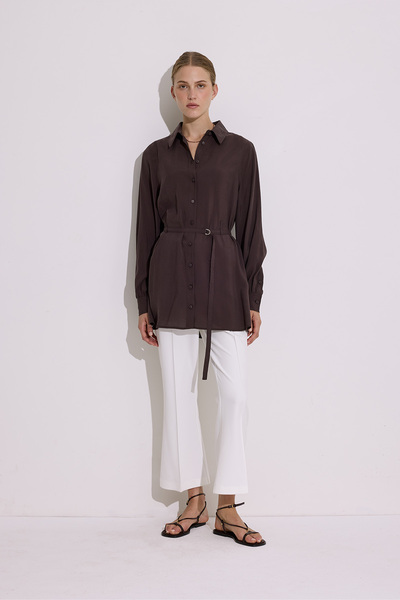 Manuka Modal Belted Shirt Brown Brown