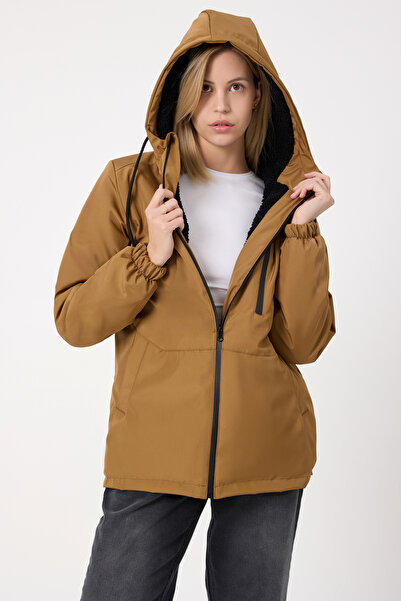 Royalside Dámský zimní kabát a bunda s kapucí, odolný proti vodě a větru, z hnědé kožešiny & parka