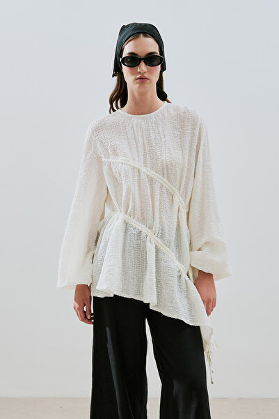 Manuka Textured Tunic with Tie-Up Detail, Ecru