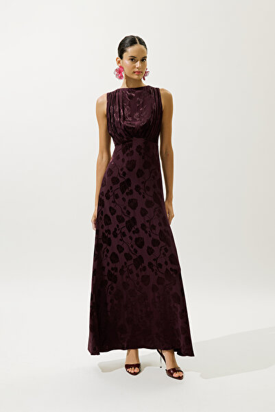 Manuka Satin Straped Evening Dress Bordo