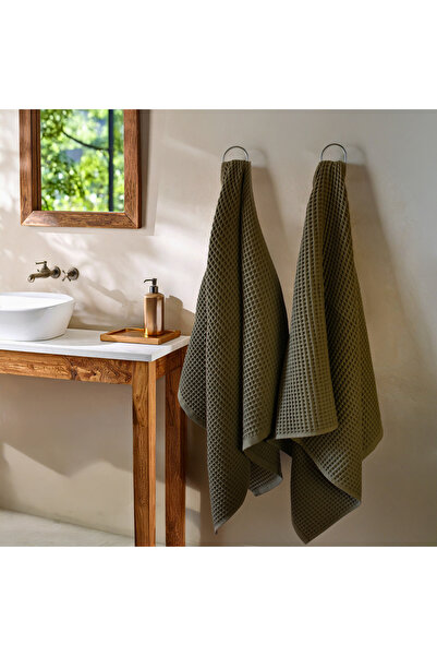 Püskül Tekstil Σετ πετσετών μπάνιου πολυτελείας 2 τεμαχίων, υφασμένο με βαφλίδες, 100% βαμβάκι, υψηλής ποιότητας, πετσέτες μπάνιου που στεγνώνουν γρήγορα