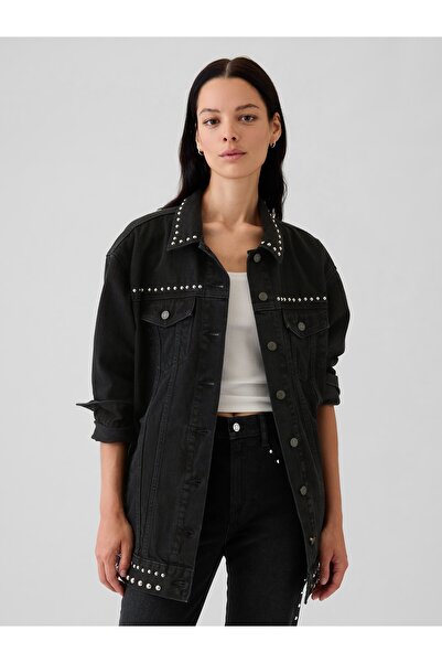 GAP Kadın Siyah Çivili Oversized İkonik Kot Ceket