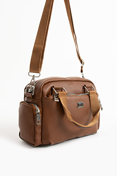 Sanmorris Women's Multi-Compartment Adjustable Crossbody Strap Tan Matte Hand and Shoulder Bag