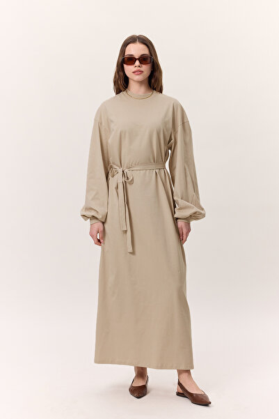 Manuka Long Comfortable Dress Stone - Balloon Sleeve Stone