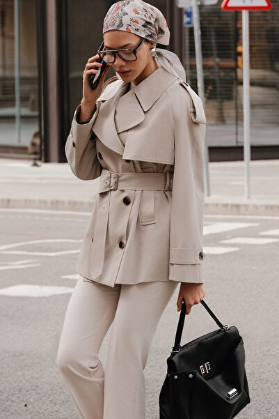 Manuka Double Breasted Short Trench Coat Sand