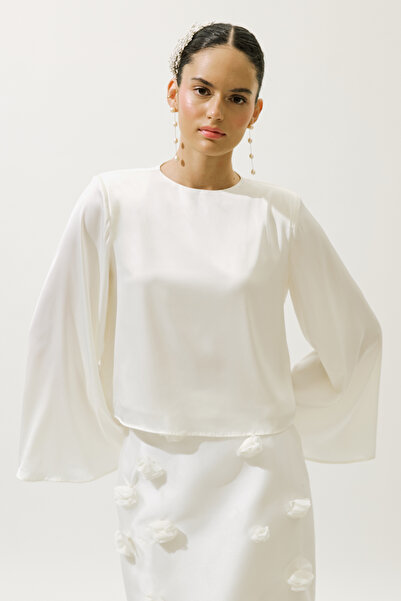 Manuka Satin Wide Sleeve Bluz Ecru