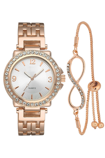 Forentina Taşlı Rose Metal Kol Saati-Taşlı Sonsuzluk Bileklik Kombin PS4063