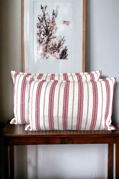 Chintar Modern Cotton Red Striped 2-Piece Cushion Set
