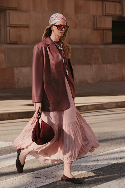 Manuka Crush Pleated Long Skirt Powder