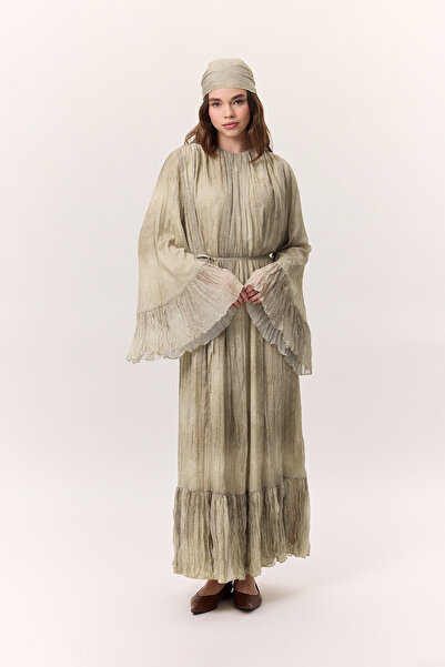 Manuka Patterned Crushli Folded Dress Ruby