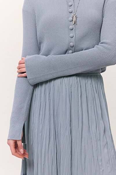 Manuka CRUSH PİLİSELİ UZUN ETEK MAVİ