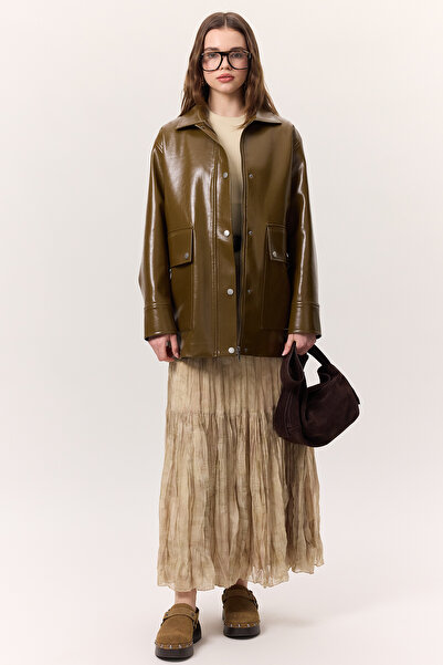 Manuka Green Halsey Textured Leather Jacket