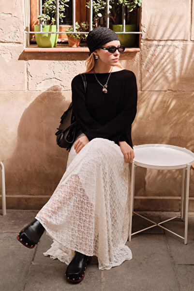 Manuka DANTEL PİLİSELİ ETEK EKRU