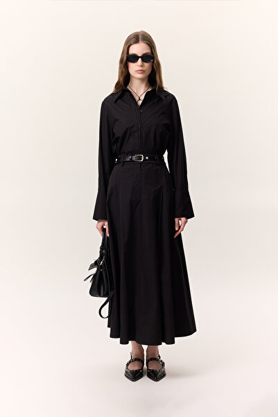 Manuka Μαύρο πουκάμισο με λεπτομέρεια με ραβδώσεις