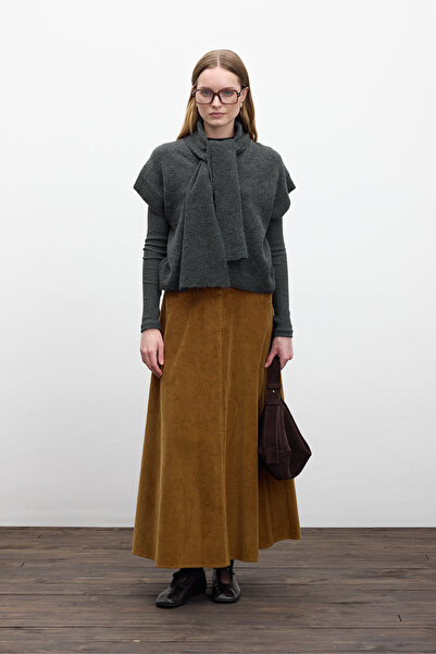 Manuka FİTİLLİ KADİFE UZUN ETEK KİREMİT