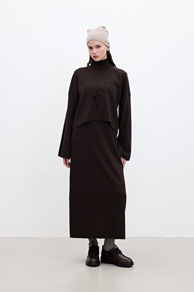 Manuka Brown Knitwear Cardigan - Lace-Up Design