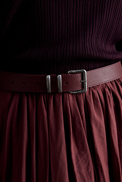 Manuka Burgundy Leather Belt - Basic Square Buckle