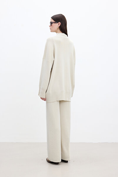 Manuka Beige Color Oversize High Collar Sweater