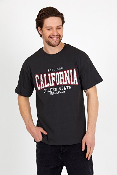 COMBİNE MİCHAİL Unisex Smoked Printed Crew Neck Oversize T-shirt