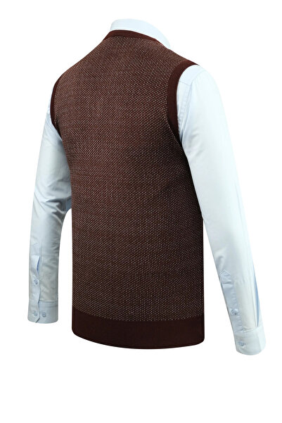 Çizgi Triko Men's V-Neck Sweater Patterned Steel Knit Regular Fit - 5206H