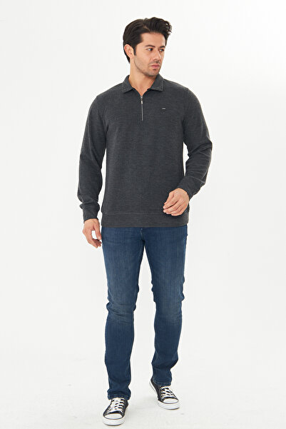 TRENDHİLL Ανδρικό φούτερ 5237-S από ύφασμα Θεσσαλονίκης με γιακά με μισό φερμουάρ