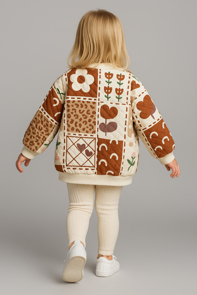 Motebarn Wear Girl's New Season Quilted Muslin Cardigan with Snap Fasteners Brown