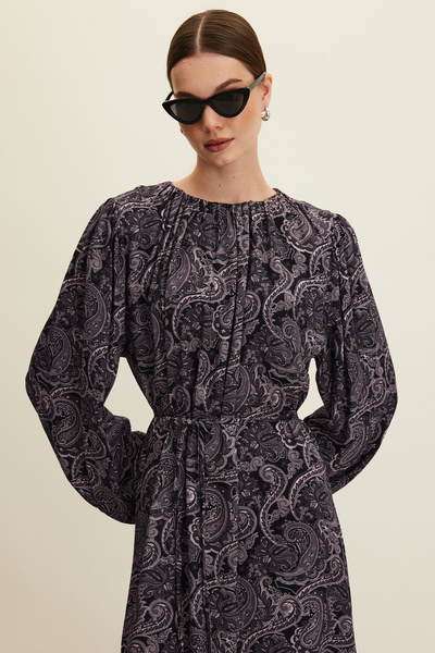 Manuka Vintage Patterned Viscose Dress - Dark