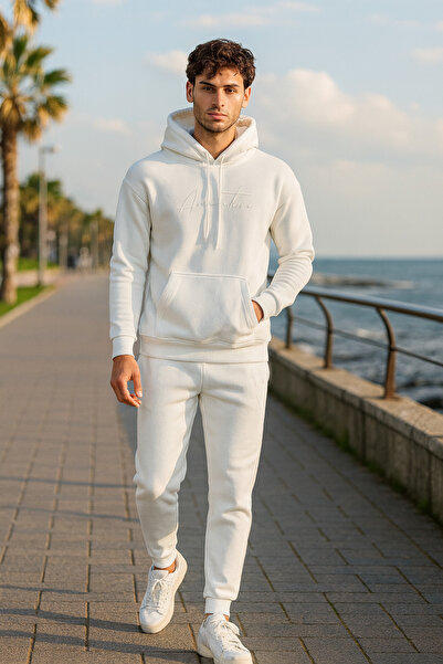 Pobudo Oversize Ecru Color Hooded Tracksuit Set