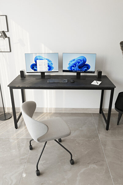 Flinder Siyah Çalışma Masası 160x60, Bilgisayar Masası, Ofis Masası, Metal Ayaklı