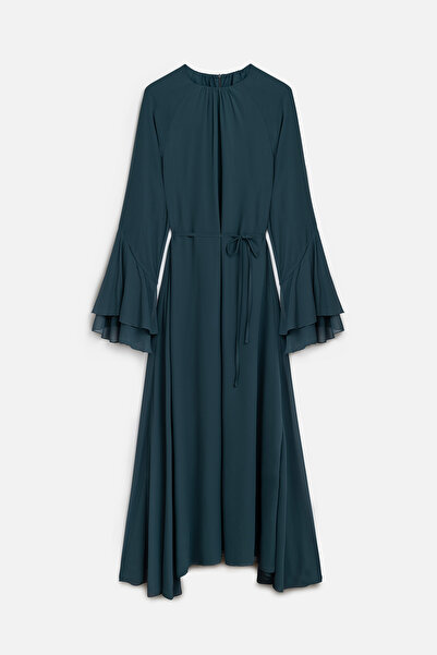 Manuka Rochie cu volan din șifon de culoare petrol