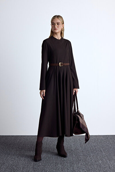 Manuka Bitter Brown Flounce Dress - Fit s Volan