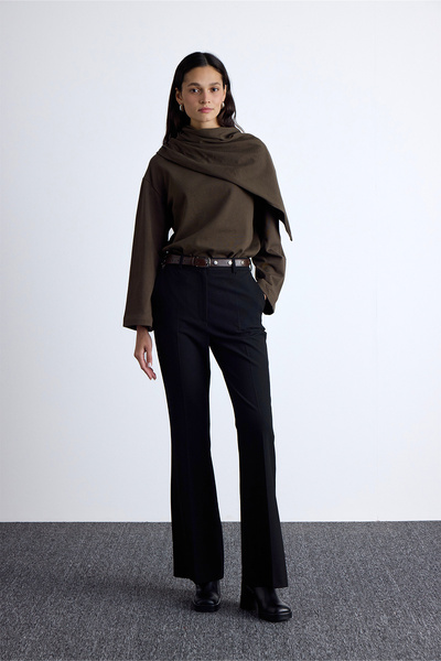 Manuka Χακί Χρώμα Premium Πλεκτή Μπλούζα - Σχέδιο Κασκόλ